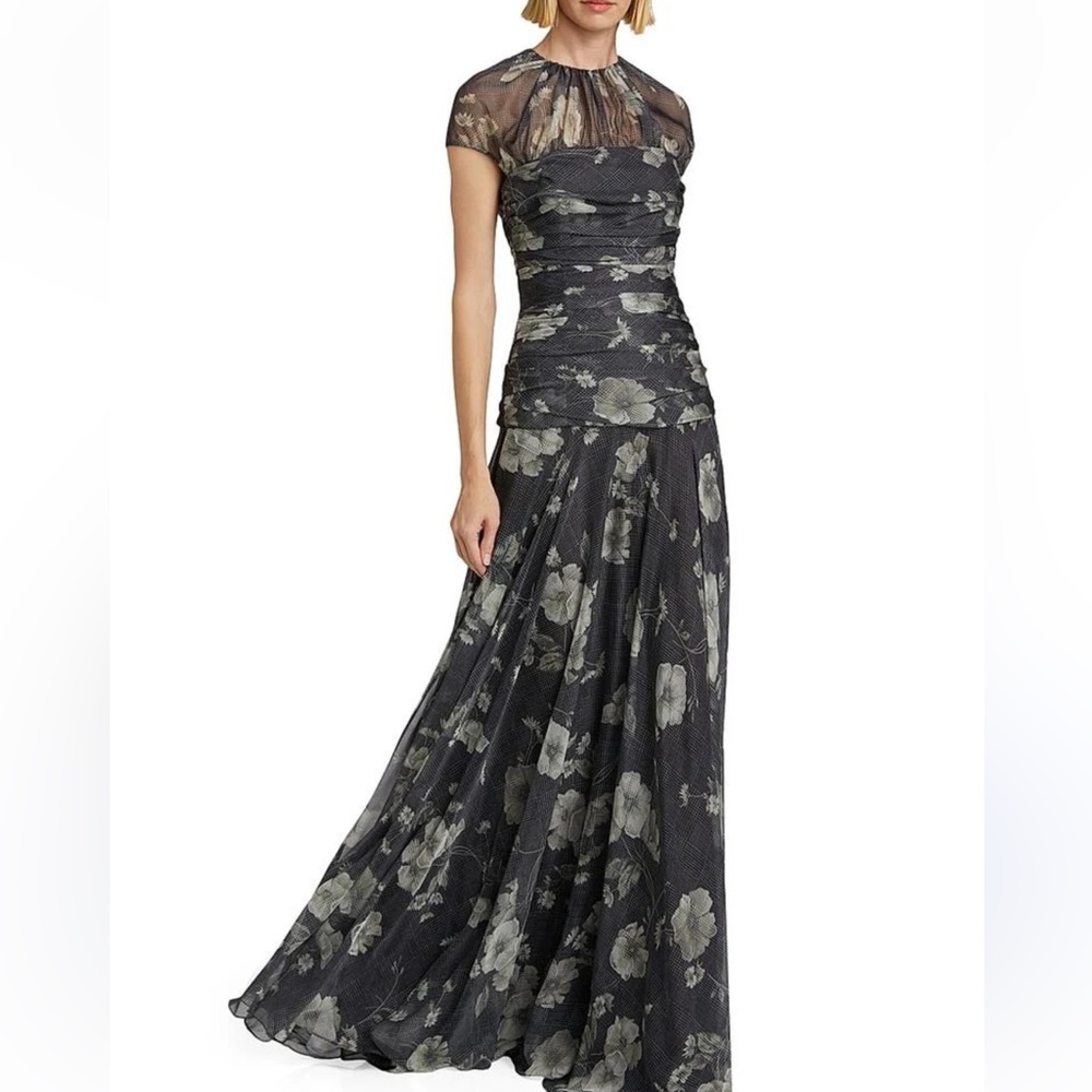 Lela Rose Black and Gray Floral Maxi Gown